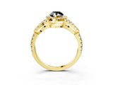 Yellow gold Fancy Black Pear Cut Cut Diamond Halo Engagement Ring with Open Split Pavé Band_3