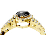 Yellow gold Fancy Black Pear Cut Cut Diamond Halo Engagement Ring with Open Split Pavé Band_4