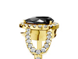 Yellow gold Fancy Black Pear Cut Cut Diamond Halo Engagement Ring with Open Split Pavé Band_5