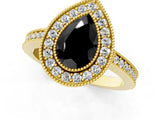 Yellow gold Fancy Black Pear Cut-Cut Diamond Halo Engagement Ring with Pave Band and Prong Setting_1