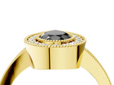 Yellow gold Fancy Black Pear Cut-Cut Diamond Halo Engagement Ring with Pave Band and Prong Setting_4