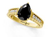 Yellow gold Fancy Black Pear Cut Cut Diamond Milgrain Pave Band Four-Prong Setting Ring_4