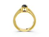 Yellow gold Fancy Black Pear Cut Cut Diamond Milgrain Pave Band Four-Prong Setting Ring_6