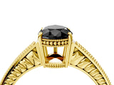 Yellow gold Fancy Black Pear Cut Cut Diamond Milgrain Pave Band Four-Prong Setting Ring_7