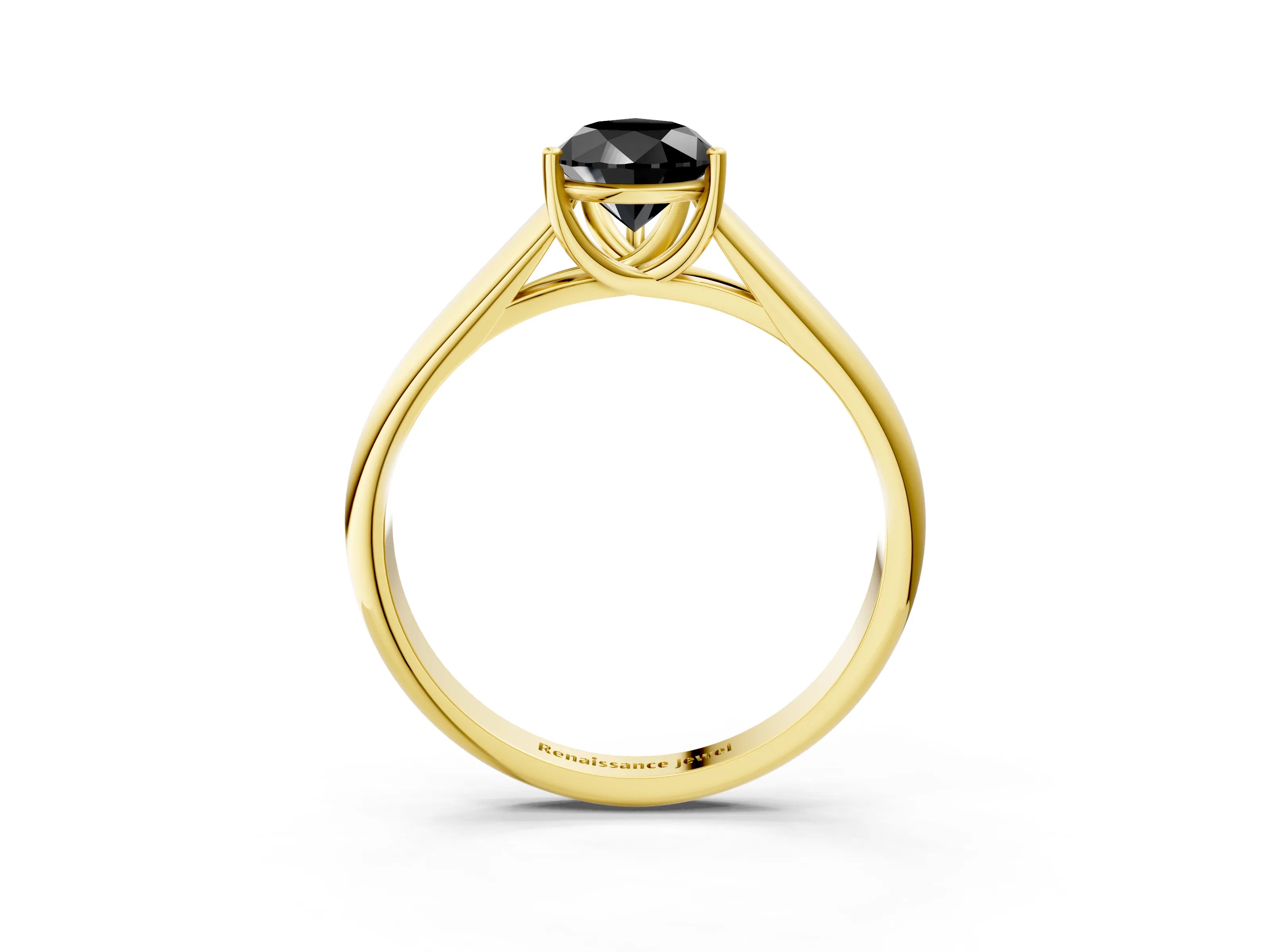 Yellow gold Fancy Black Pear Cut Cut Diamond Solitaire Engagement Ring with Tapered Plain Band and Four-Prong Setting_3