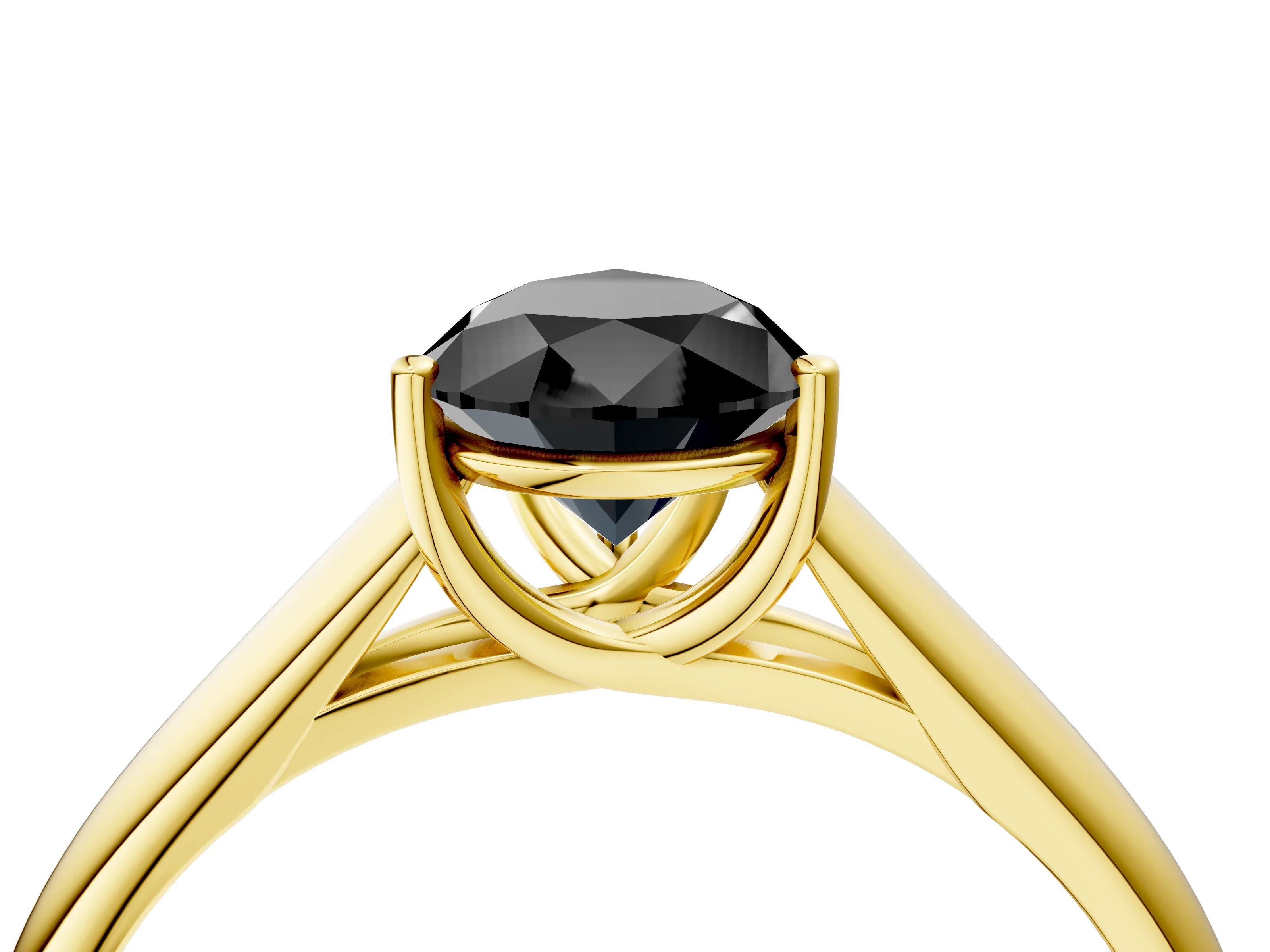 Yellow gold Fancy Black Pear Cut Cut Diamond Solitaire Engagement Ring with Tapered Plain Band and Four-Prong Setting_4