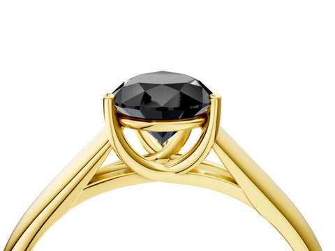 Yellow gold Fancy Black Pear Cut Cut Diamond Solitaire Engagement Ring with Tapered Plain Band and Four-Prong Setting_4