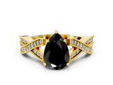Yellow gold Fancy Black Pear Cut Cut Diamond Twisted Band with Milgrain Pave Setting and Four-Prong Setting