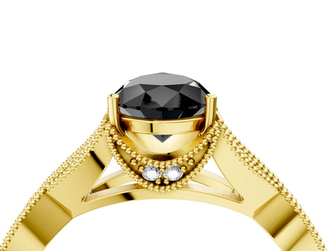 Yellow gold Fancy Black Pear Cut Cut Diamond Twisted Band with Milgrain Pave Setting and Four-Prong Setting_4