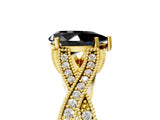 Yellow gold Fancy Black Pear Cut Cut Diamond Twisted Band with Milgrain Pave Setting and Four-Prong Setting_5