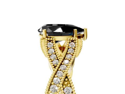 Yellow gold Fancy Black Pear Cut Cut Diamond Twisted Band with Milgrain Pave Setting and Four-Prong Setting_5