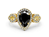 Yellow gold Fancy Black Pear Cut Cut Halo Diamond Infinity Band with Four-Prong Setting