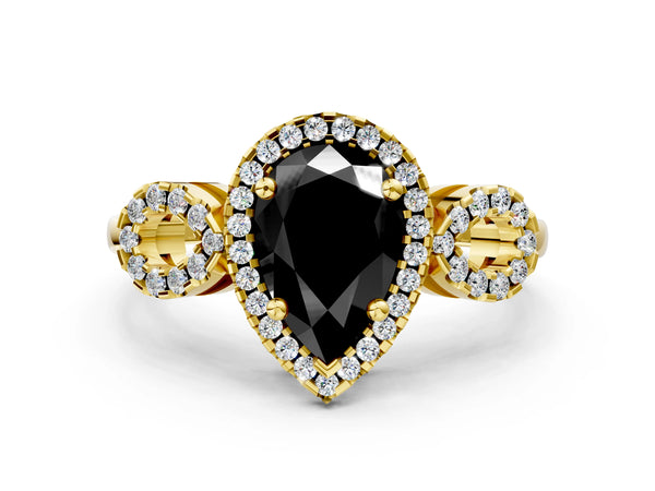 Yellow Gold Pear-Shaped Pave Infinity Halo Engagement Ring Setting for Black Center
