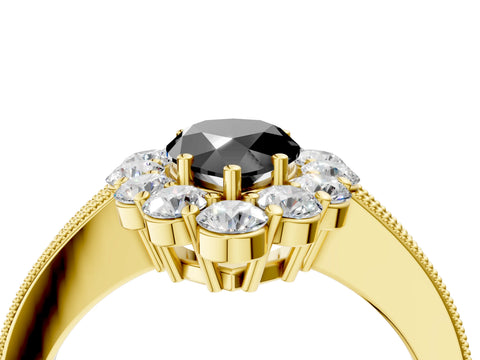 Yellow gold Fancy Black Pear Cut Cut Halo Diamond Pavé Engagement Ring with Milgrain Detailing_38