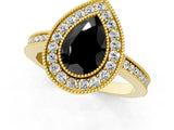 Yellow gold Fancy Black Pear Cut Cut Halo Pavé Diamond Ring_1
