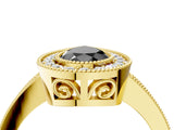 Yellow gold Fancy Black Pear Cut Cut Halo Pavé Diamond Ring_4