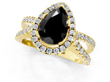 Yellow gold Fancy Black Pear Cut Cut Halo Split Shank Pave Set Ring_1