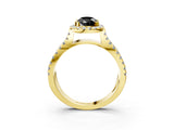 Yellow gold Fancy Black Pear Cut Cut Halo Split Shank Pave Set Ring_3