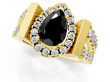 Yellow gold Fancy Black Pear Cut Cut Halo Split Shank Prong Set Ring_1