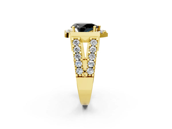 Yellow Gold Pear-Shaped Halo Split Shank Engagement Ring Setting for Black Center