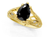 Yellow gold Fancy Black Pear Cut Cut Milgrain Pave Diamond Engagement Ring with Four-Prong Setting_4