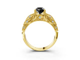 Yellow gold Fancy Black Pear Cut Cut Milgrain Pave Diamond Engagement Ring with Four-Prong Setting_6