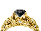 Yellow gold Fancy Black Pear Cut Cut Milgrain Pave Diamond Engagement Ring with Four-Prong Setting_7