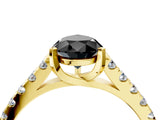 Yellow gold Fancy Black Pear Cut Cut Pavé Band Solitaire Ring with Four-Prong Setting_4