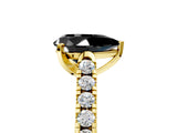 Yellow gold Fancy Black Pear Cut Cut Pavé Band Solitaire Ring with Four-Prong Setting_5