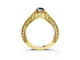Yellow gold Fancy Black Pear Cut Cut Pave Band Milgrain Solitaire Ring_3