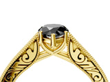 Yellow gold Fancy Black Pear Cut Cut Pave Band Milgrain Solitaire Ring_4
