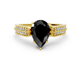 Yellow gold Fancy Black Pear Cut Cut Pave Split Shank Engagement Ring with Four-Prong Setting