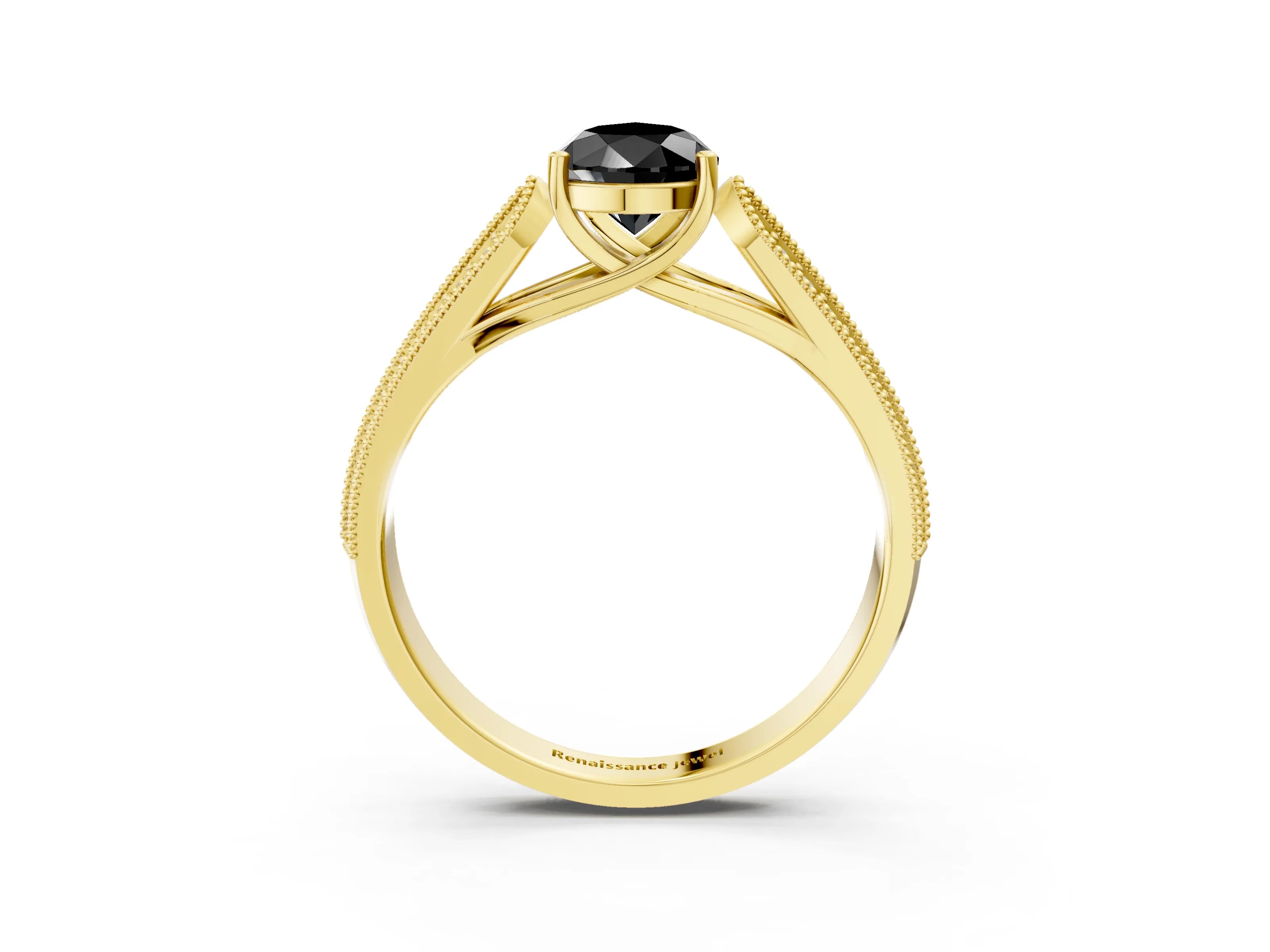 Yellow gold Fancy Black Pear Cut Cut Pave Split Shank Engagement Ring with Four-Prong Setting_3