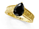 Yellow gold Fancy Black Pear Cut Cut Solitaire Engraved Band with Four-Prong Setting_1