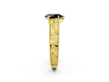 Yellow gold Fancy Black Pear Cut Cut Solitaire Engraved Band with Four-Prong Setting_2