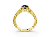 Yellow gold Fancy Black Pear Cut Cut Solitaire Engraved Band with Four-Prong Setting_3