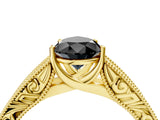 Yellow gold Fancy Black Pear Cut Cut Solitaire Engraved Band with Four-Prong Setting_4