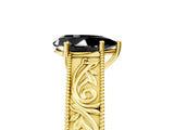 Yellow gold Fancy Black Pear Cut Cut Solitaire Engraved Band with Four-Prong Setting_5