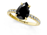 Yellow gold Fancy Black Pear Cut Diamond Brilliant Solitaire Ring with Pavé Band and Four-Prong Setting_25