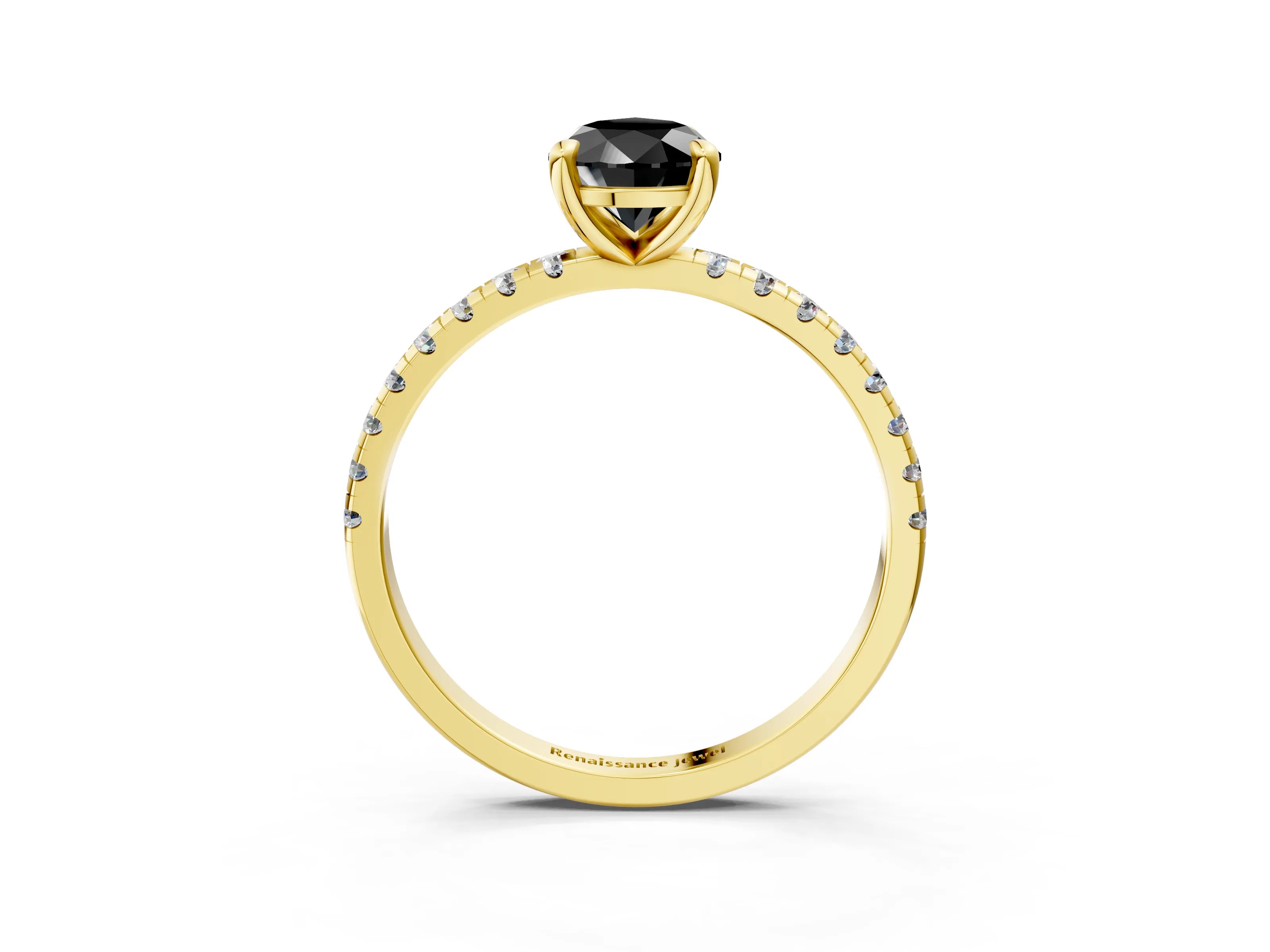 Yellow gold Fancy Black Pear Cut Diamond Brilliant Solitaire Ring with Pavé Band and Four-Prong Setting_3