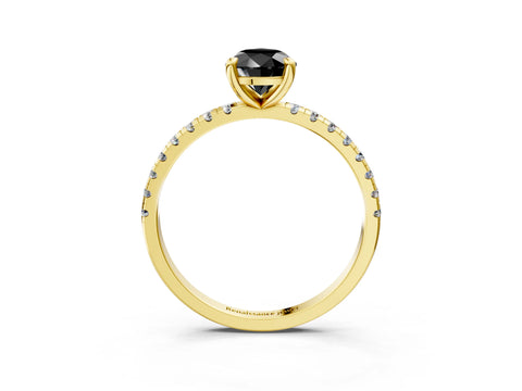 Yellow gold Fancy Black Pear Cut Diamond Brilliant Solitaire Ring with Pavé Band and Four-Prong Setting_3