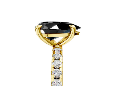 Yellow gold Fancy Black Pear Cut Diamond Brilliant Solitaire Ring with Pavé Band and Four-Prong Setting_5