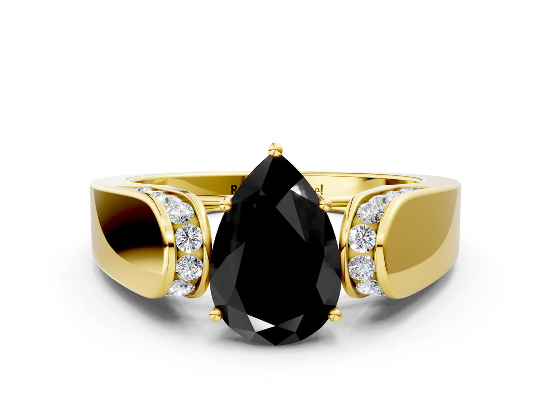 Yellow gold Fancy Black Pear Cut Diamond Channel Set Solitaire Ring with Four-Prong Setting_24
