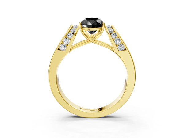 Yellow Gold Pear-Shaped Channel Set Engagement Ring Setting for Black Center with Wide Band