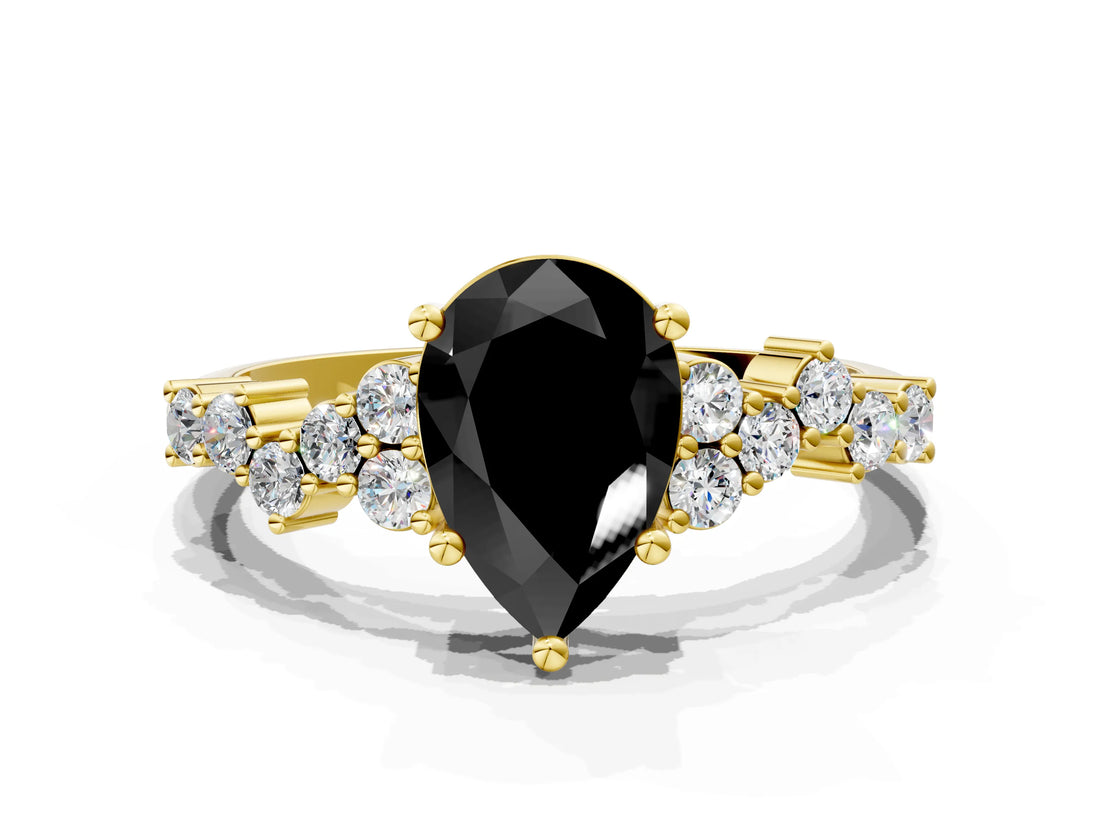 Yellow gold Fancy Black Pear Cut Diamond Cluster Pavé Band with Four-Prong Setting_3