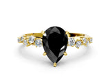 Yellow gold Fancy Black Pear Cut Diamond Cluster Side Stone Solitaire Ring with Prong Setting_24