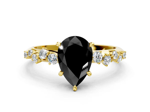 Yellow Gold Pear-Shaped Graduated Cluster Engagement Ring Setting for Black Center
