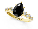 Yellow gold Fancy Black Pear Cut Diamond Cluster Side Stone Solitaire Ring with Prong Setting_25