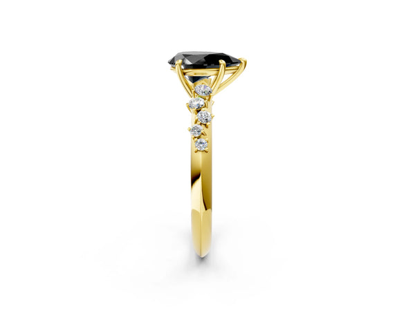 Yellow Gold Pear-Shaped Graduated Cluster Engagement Ring Setting for Black Center
