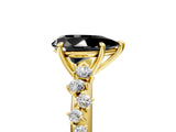 Yellow gold Fancy Black Pear Cut Diamond Cluster Side Stone Solitaire Ring with Prong Setting_29